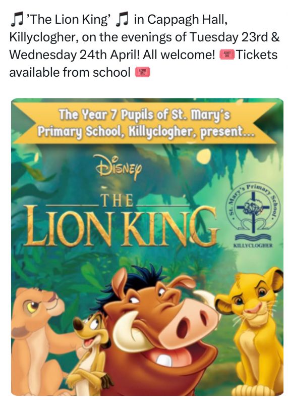 Tickets on sale Monday 25th March for the Year 7 Musical, 🎵 ‘The Lion King’🎵